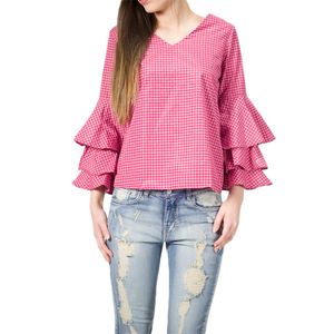 Blusa Cuadros Rojo Claro