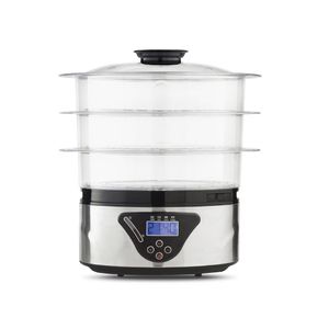 Olla Vaporera con 2 Bandejas Apilables,  Capacidad de 8 Litros y Panel Digital