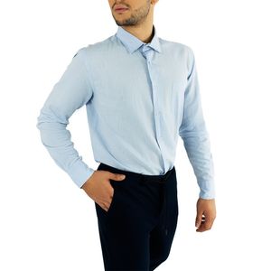 Macson Camisa de Lino con Bolsillo Azul