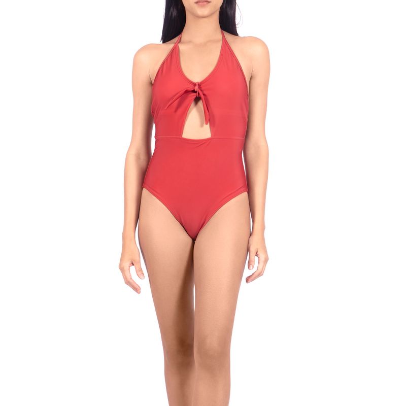 cosplay-ribbed-tie-front-coral-one-piece-swimsuit-500518-1-1