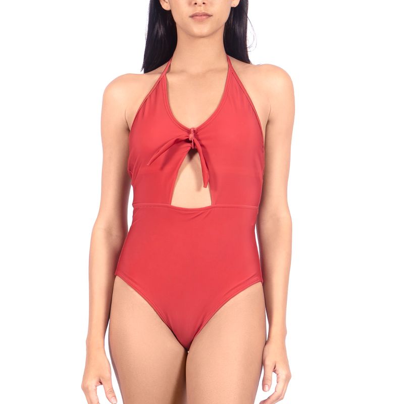 cosplay-ribbed-tie-front-coral-one-piece-swimsuit-500518-1-4