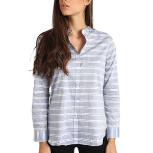 Camisa Cuello Mandarin Gris Rayado