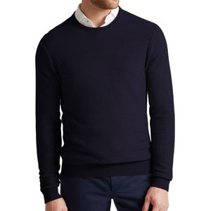 Jersey de Piqué en Algodón y Cashmere Azul Marino