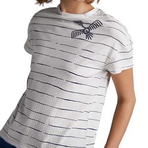 Camiseta Rayas Azul Con Pájaro Bordado