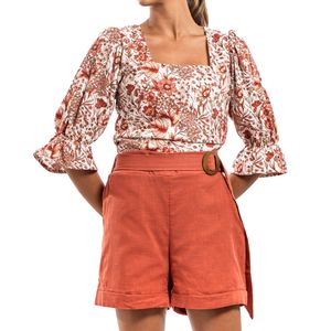 Top Floreado Crop Blanco
