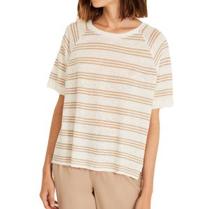 Camiseta Lino Rayas Crudo Camel