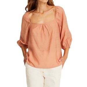 Blusa Cuadros Manga Abullonada Salmon