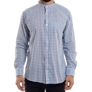 Camisa M/L Henley a Cuadros Celeste