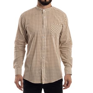 Camisa M/L Henley a Cuadros Beige