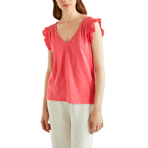 Camiseta Sin Mangas Con Volantes Rosa