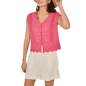 Camisa Con Bordados Rosa