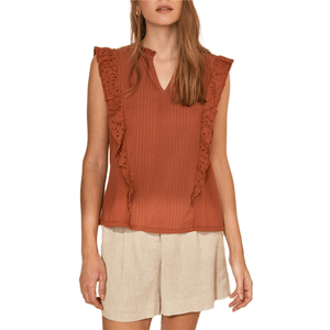 Camiseta Volante Bordado Suizo Teja