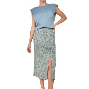 Falda Fluida Con Botones Azul Camel