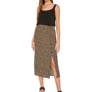 Falda Fluida Con Botones Negro Camel