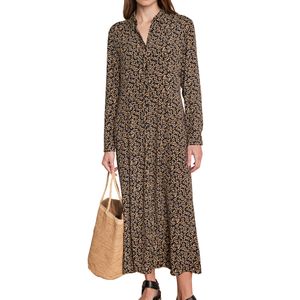 Vestido Largo Fluido Negro Camel