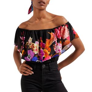 Blouse Short Sleevebody Flower Negro