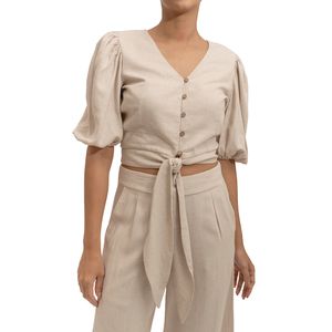 Blusa Manga 3/4 Lino Beige