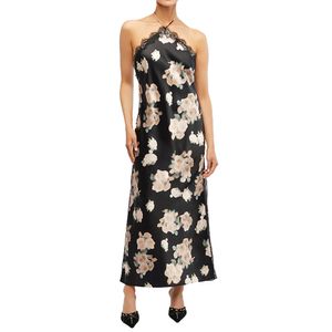 Lace Halter Maxi Dress Black Multi
