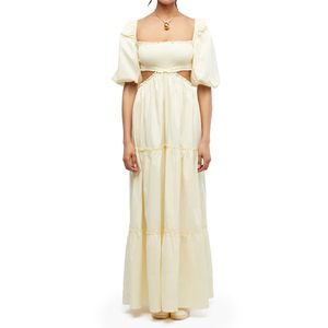 Smocked Cut Out Maxi Dress Ecru