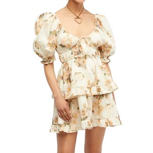 Puff Sleeve Mini Ecru Multi
