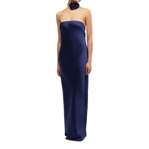 Strapless Silky Maxi Dress Navy