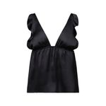 WeWoreWhat-Ruffle-Sleeve-Silky-Top-Black-WWT82-01