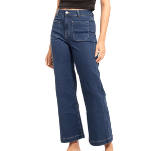 Button Wide Leg Denim Pants