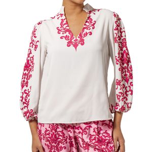 Blusa escote en V Fucsia Blanco