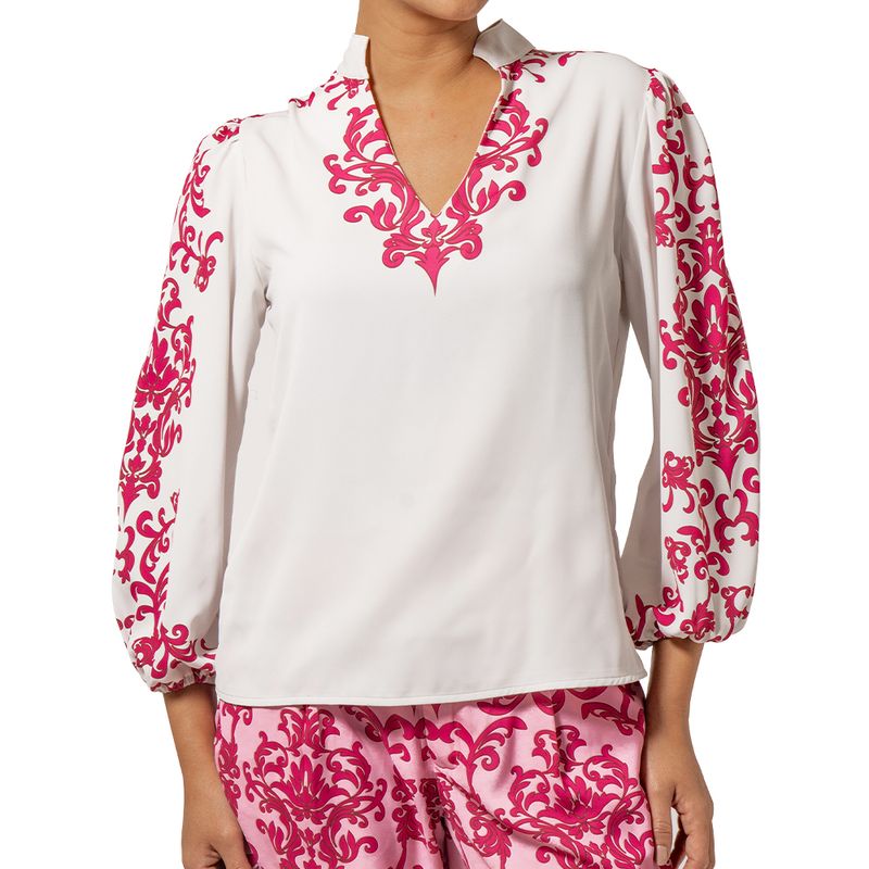 Talisman-Blusa-escote-en-V-Fucsia-Blanco-TAL-NV23-U6049D