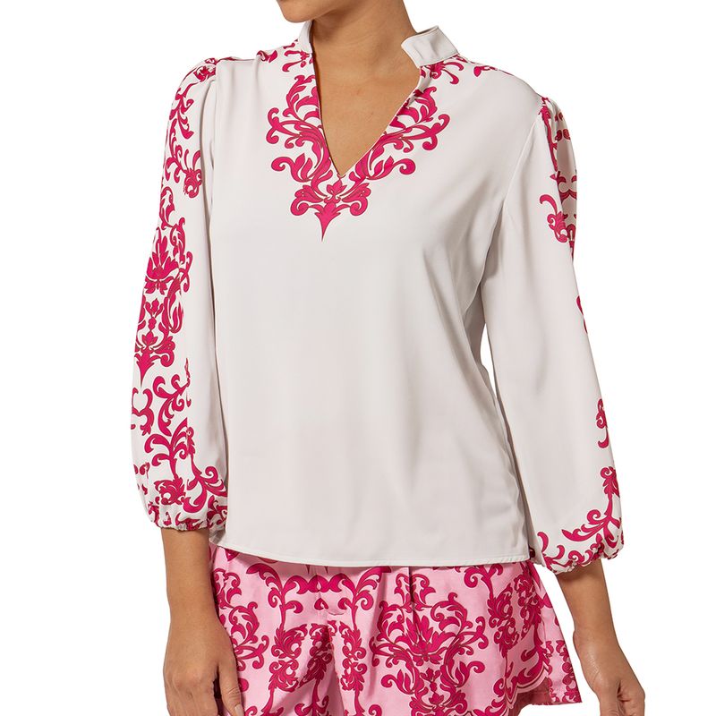 Talisman-Blusa-escote-en-V-Fucsia-Blanco-TAL-NV23-U6049D