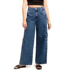Jean Cargo Wide Leg Azul Oscuro