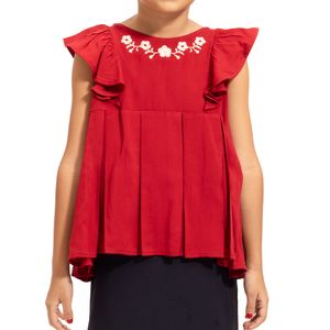 Blusa Roja con Flores Bordadas