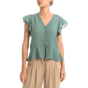 Blusa Abotonada con Vuelos Verde