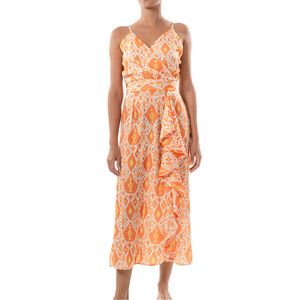 Vestido Midi Naranja Print Ikat