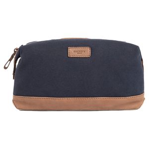 Leather Oxford Wash Bag Azul Marino Café