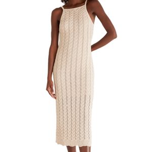 Camille Crochet Midi Vestido Natural