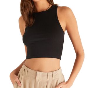 Hannah Cropped Rib Tank Negro