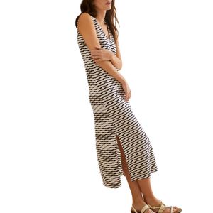 Vestido Punto Jacquard Yerse Ecru Navy Stripes