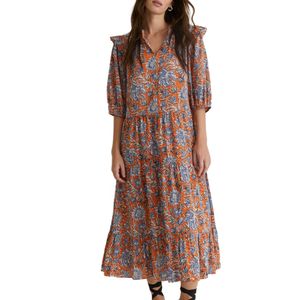 Vestido Algodon Estampado Yerse Naranja