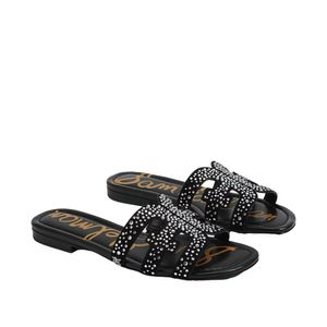 Bay Gem Slide Sandal Black Suede