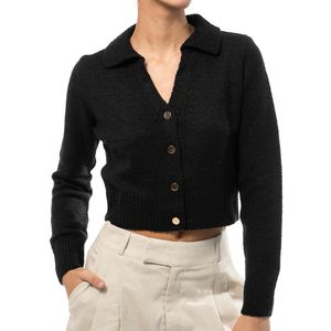 Cardigan Polo con Botones Negro