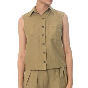 Top Cuello Camisero Verde