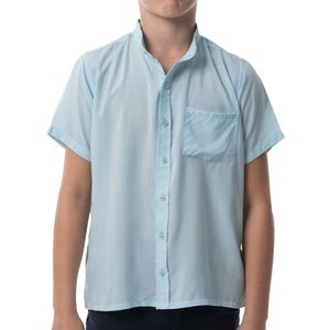 Camisa Cuello Mao MC Celeste