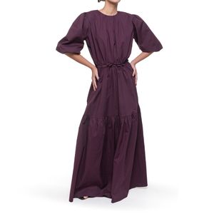 Vestido Mangas Volumentricas Vino
