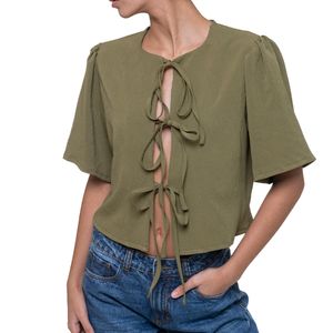 Top Crepe Lazos Verde Olivo