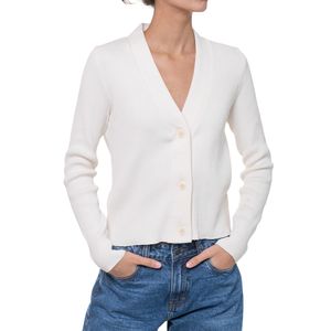 Cardigan Cuello en V Acanalado Crudo