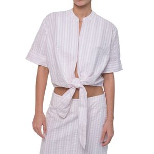 Top Cuello Mao Blanco Rosa