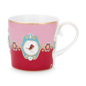 Taza Pequeña Pajaros Medallón Rojo-Rosa 150ml