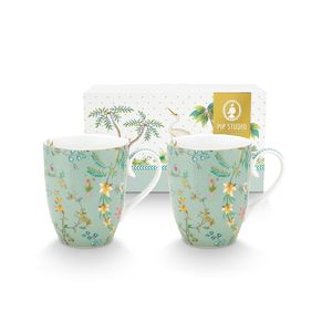 Set de 2 Tazas Grandes Jolie Flores Azul 350ml