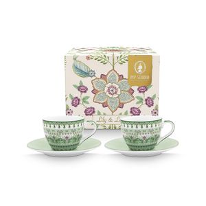 Set de 2 Tazas Espresso Y Platillos Verde Claro